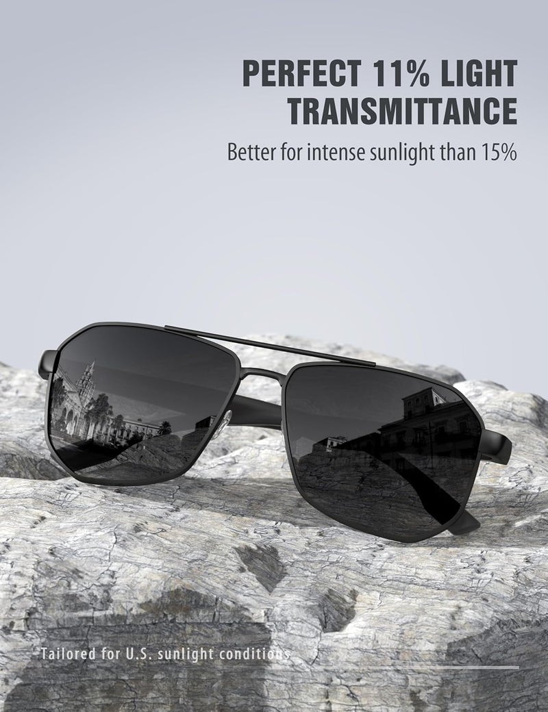 LUENX Aviator Sunglasses for Men Square Polarized Polygon Shades UV400 Sun Glasses with Accessories - Image 3